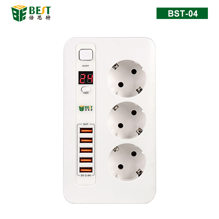 BST-04 可定时欧规排插 3位防火欧规排插带5位USB输出口