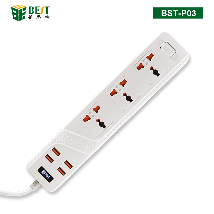 BST-P03 万能排插 3位万能插口带4位USB输出口（英规插头）
